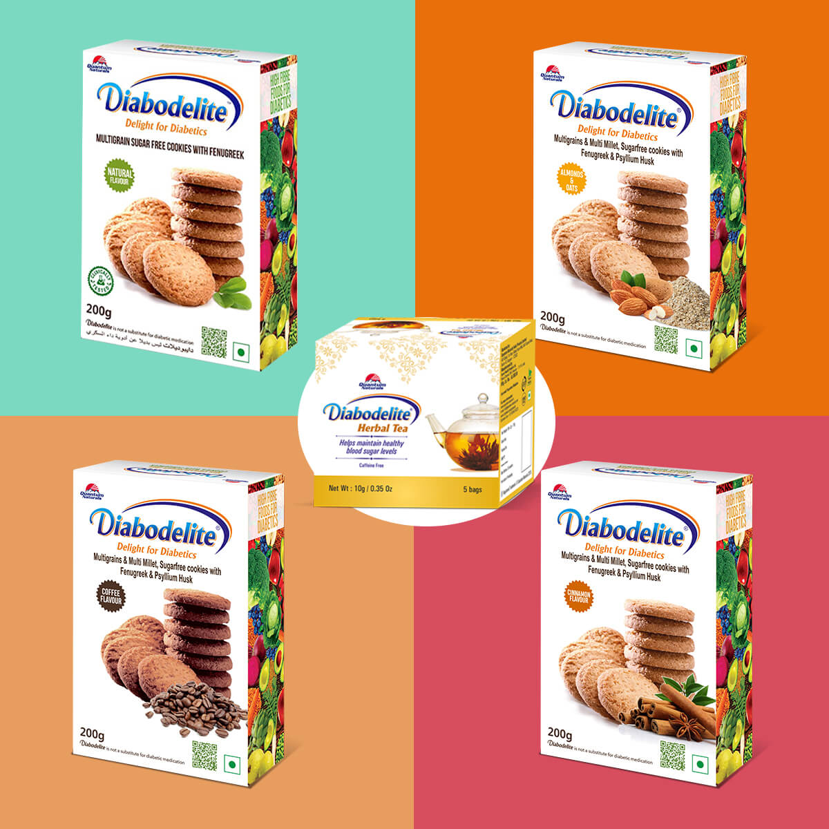 Diabodelite Cookies  Pack of 4  + Diabodelite Tea Pack of 5 Free